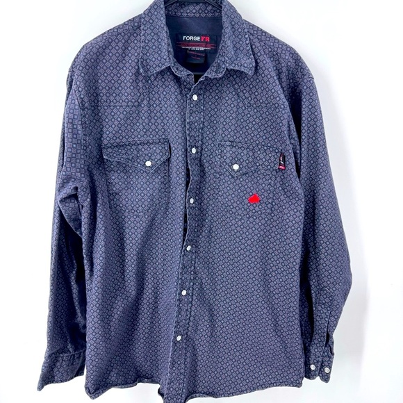 Forge Flame Resistant Blue Casual Button Down Shirt with Sophisticated Pattern - Picture 1 of 7